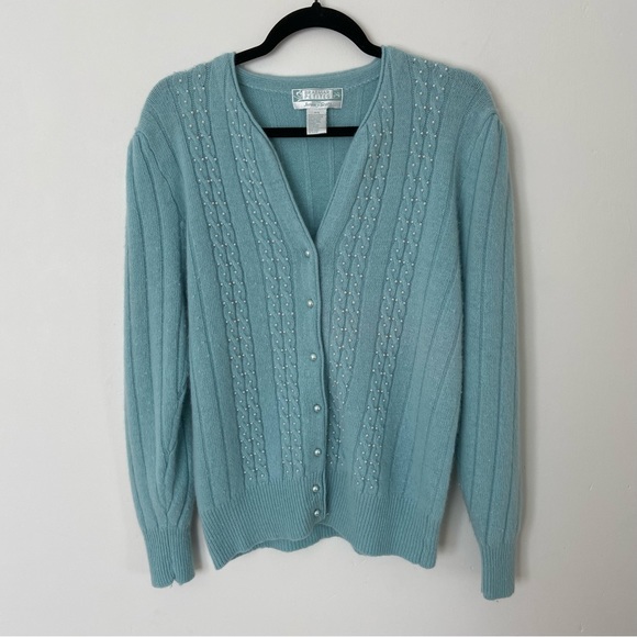 Vintage Braemar Petites Angora Lambswool Cardigan Pearl Detail Sweater sz Medium - Picture 8 of 9